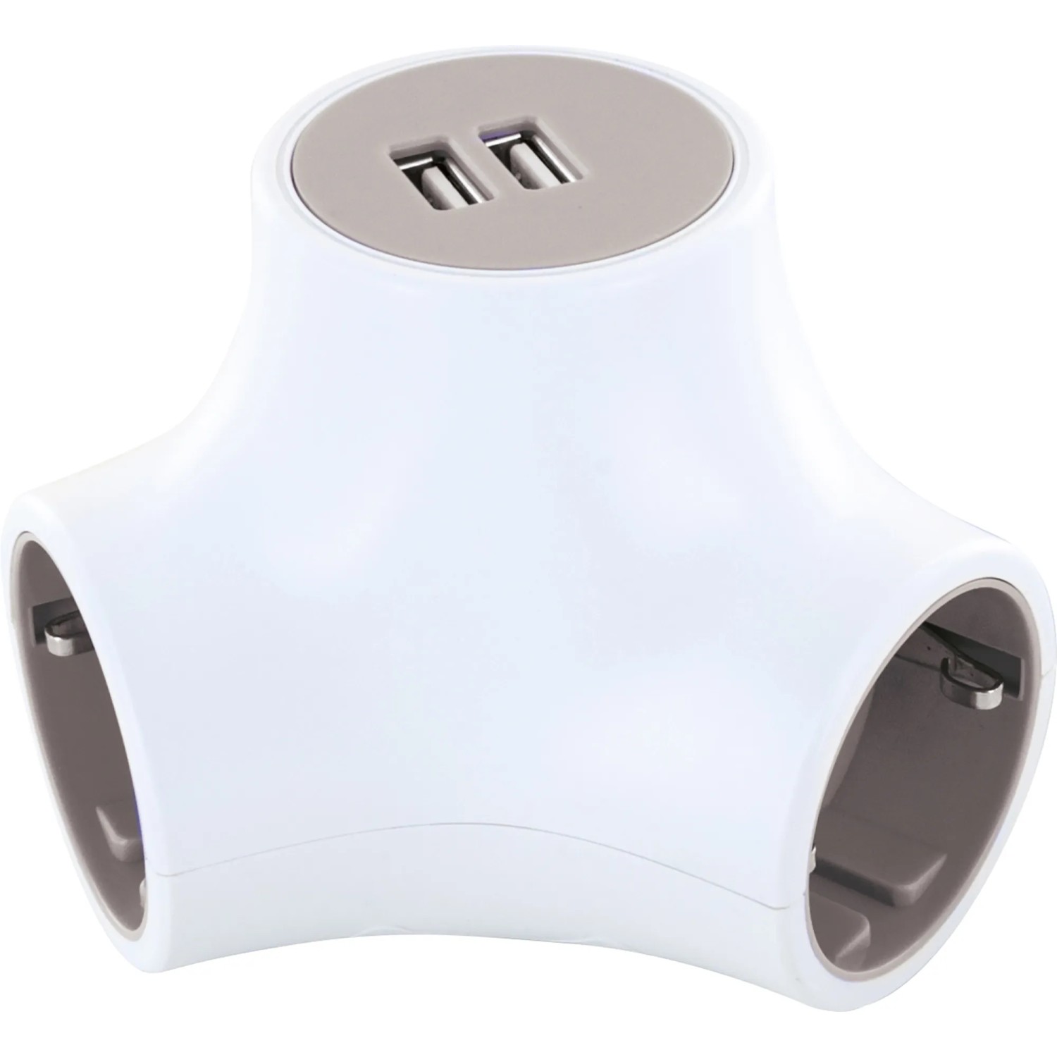 Schwaiger Y-Verteiler mit 3 Schuko-Steckdosen und 2 USB-Anschlüssen, 1,4 m Kabel.