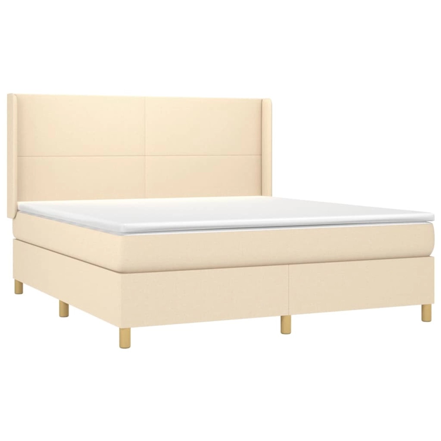 Cremefarbenes vidaXL Boxspringbett 180x200 cm mit Matratze und Kopfteil.