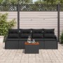 Schwarzes 5-teiliges vidaXL Garten-Sofa-Set aus Poly Rattan mit Tisch und Stauraum.