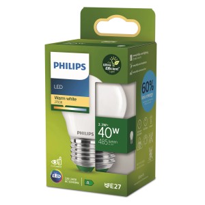 Philips LED-Lampe E27 Tropfenform, 2,3W, 485lm, matt, in Verpackung.