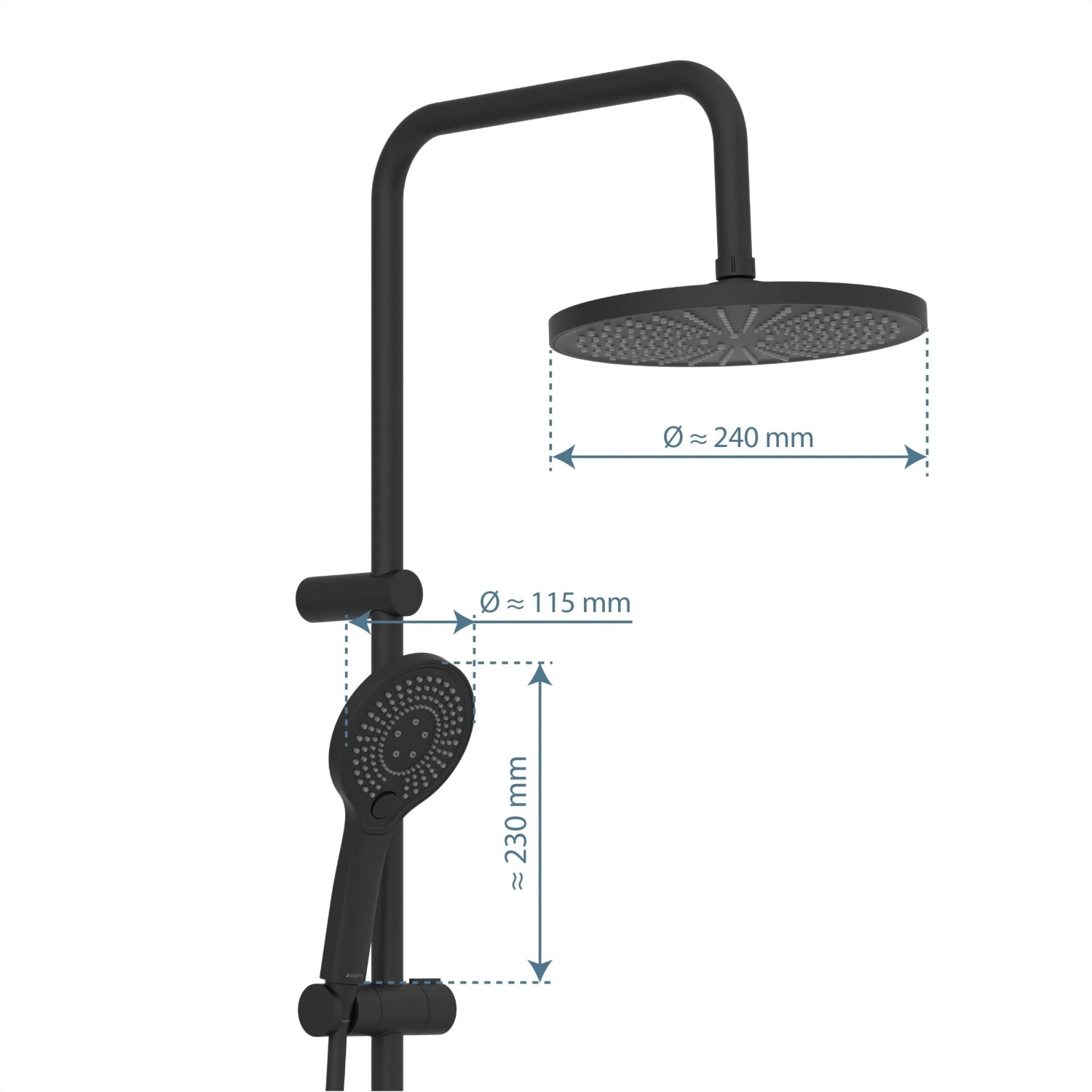Schütte Adria Überkopf-Brauseset mit Thermostat, Schwarz Matt, Regendusche und Handbrause.