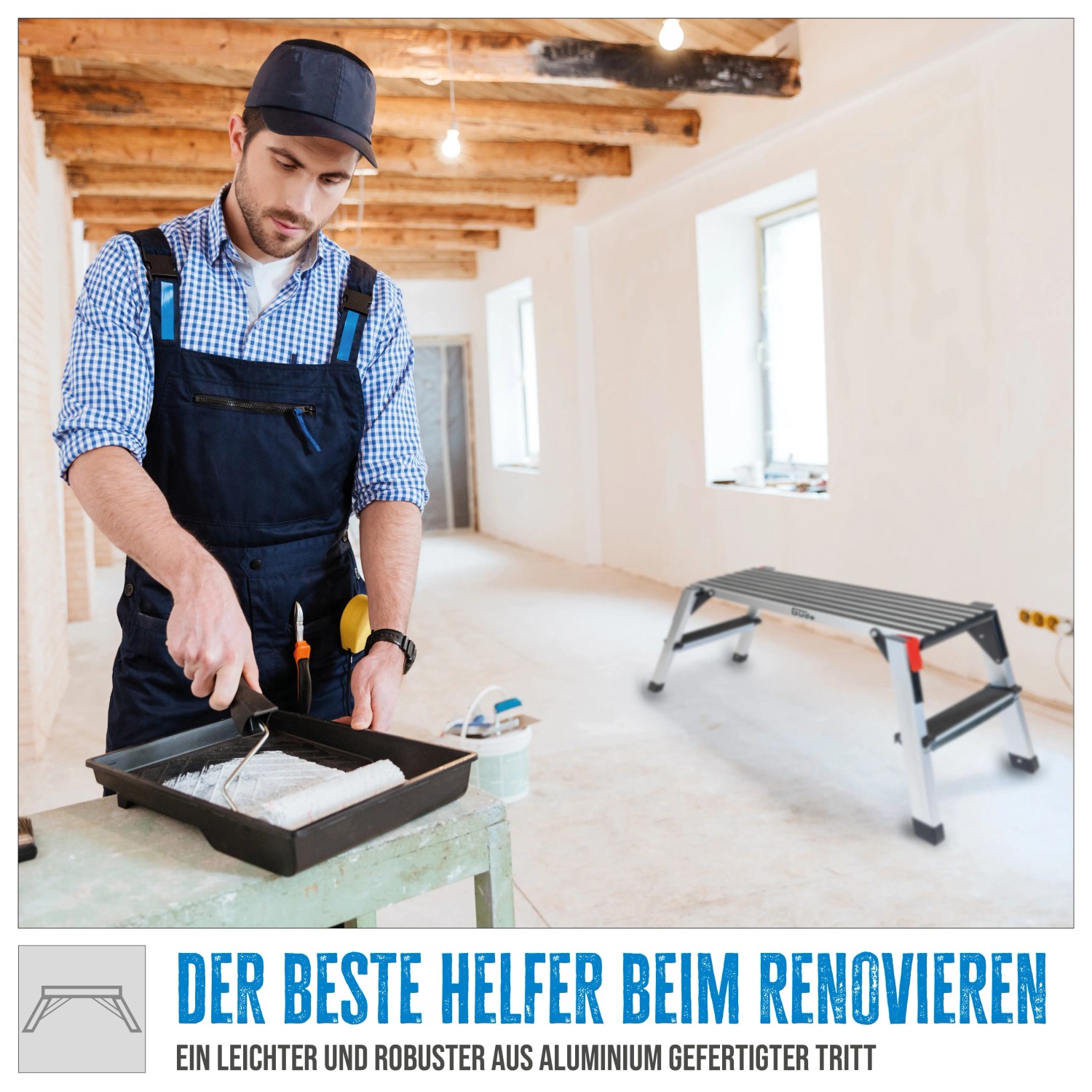 Aluminium Arbeitsplattform GAAP 960 im Einsatz beim Renovieren eines Raumes.