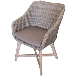 Geflochtener Sessel Oakland von Garden Pleasure, 4er-Set, grau, mit Sitzkissen und Holzbeinen.