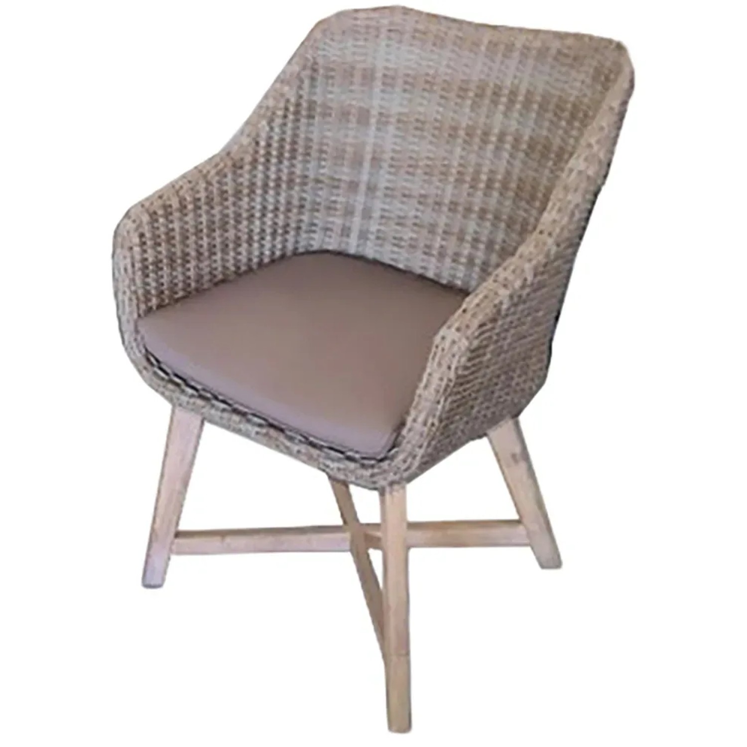 Geflochtener Sessel Oakland von Garden Pleasure, 4er-Set, grau, mit Sitzkissen und Holzbeinen.