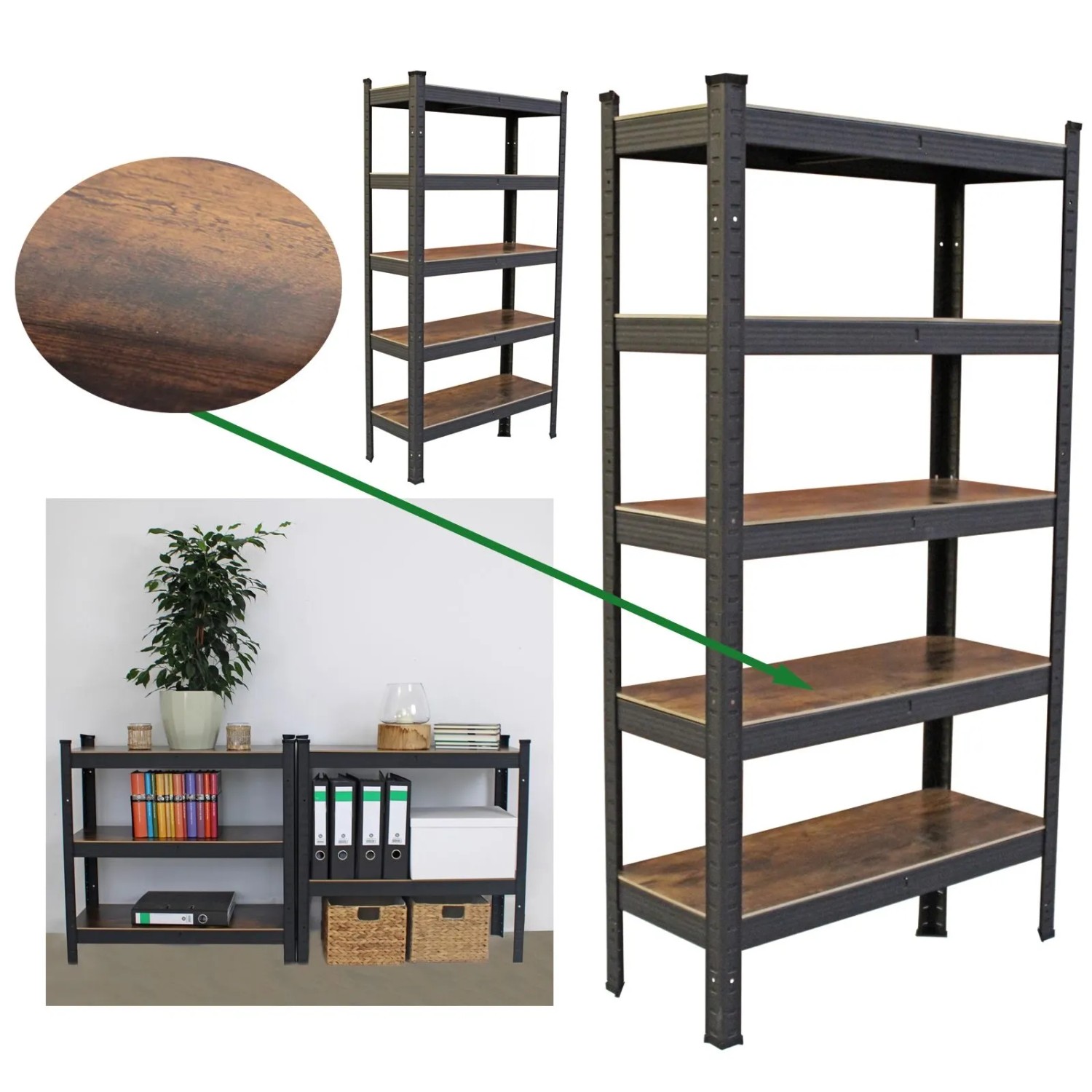 TRUTZHOLM 2x Wohnzimmerregal 150x75x30 cm Dunkel Traglast je 650 kg