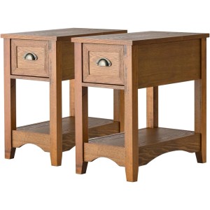 Costway 2er Set Beistelltisch mit Schublade und Ablage Gelbbraun