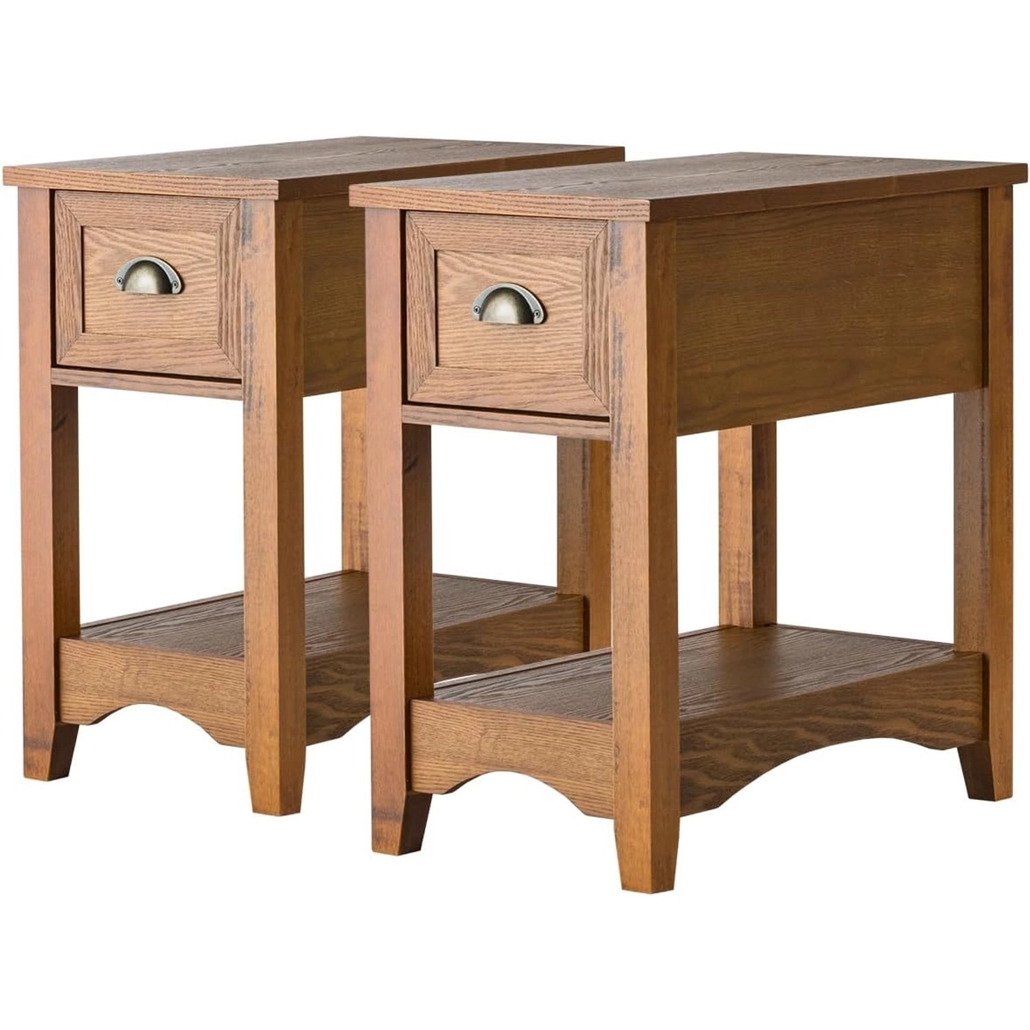 Costway 2er Set Beistelltisch mit Schublade und Ablage Gelbbraun günstig online kaufen