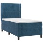 Dunkelblaues Boxspringbett 90x200 cm mit Matratze und Samtbezug.