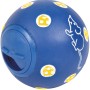 Blauer Jollypaw Snackball für Katzen, mit Maus- und Käsemotiven.