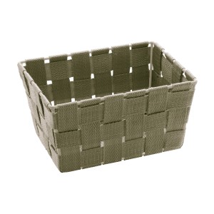 Rechteckiger Wenko Aufbewahrungskorb Adria Mini in Taupe aus Kunststoff-Geflecht.