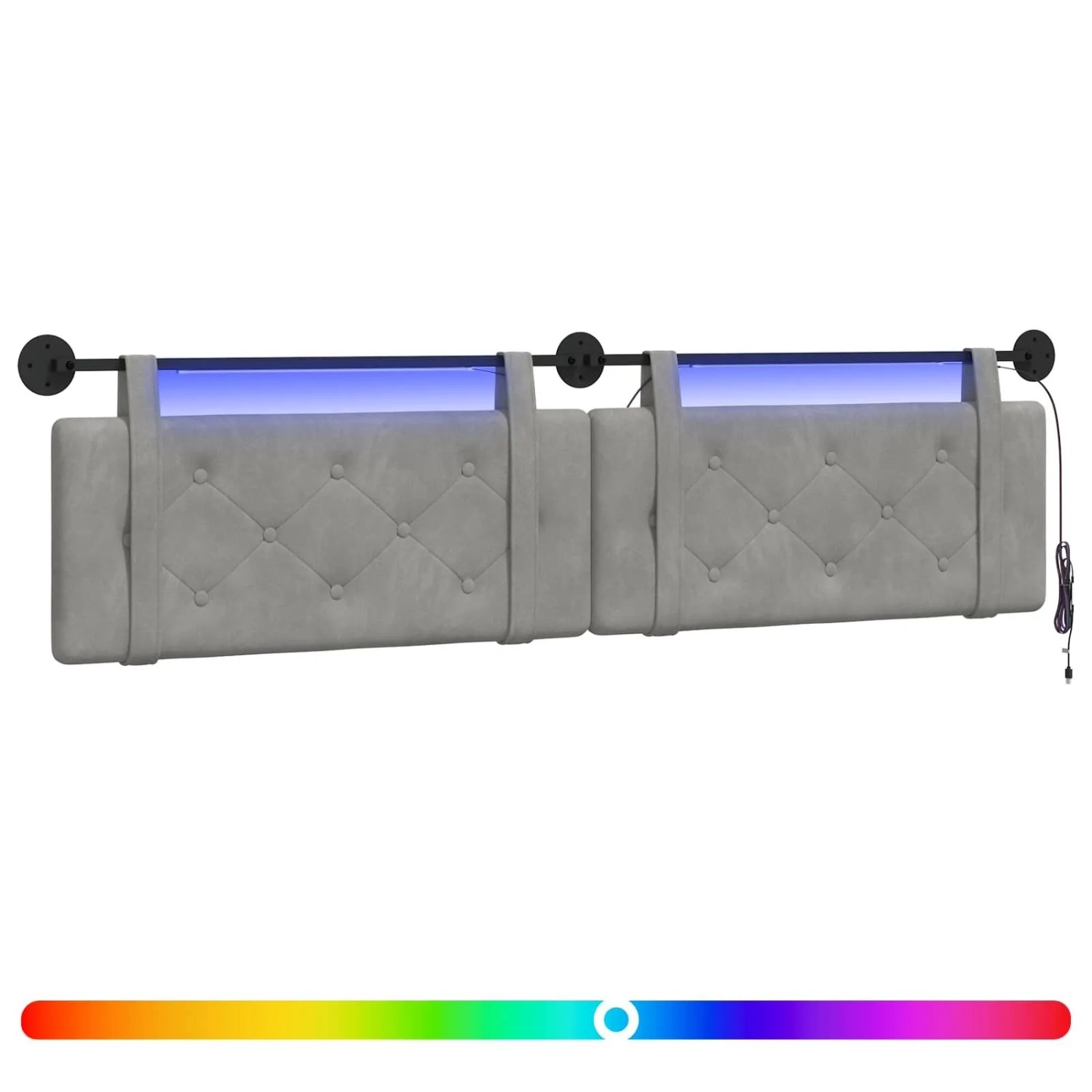 vidaXL Hängendes Kopfteil Mit LED Licht Hellgrau Samt 3424245