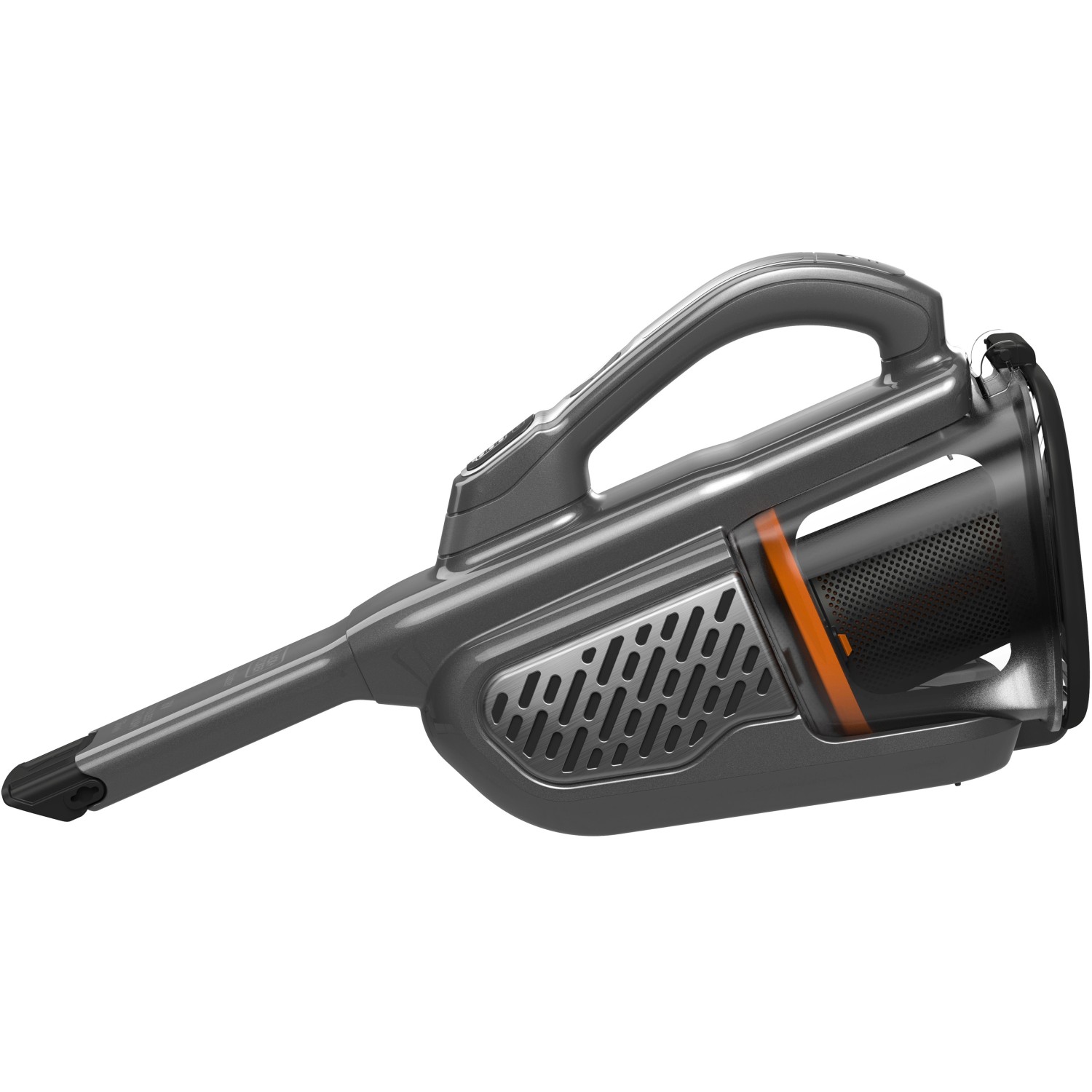 Black+Decker BHHV520JF Akku-Handstaubsauger in Grau mit Fugendüse.