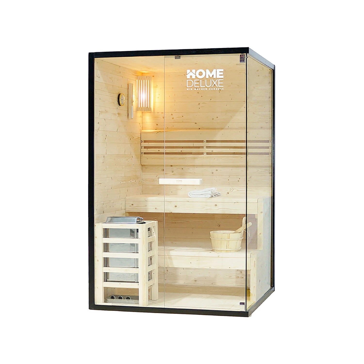 Home Deluxe SHADOW M Sauna für 2 Personen, Fichte, mit Glasfront und Zubehör.
