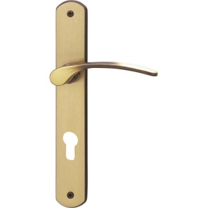 Langschildgarnitur Amos-LS für Zimmertüren, Profilzylinder, Messing brüniert.