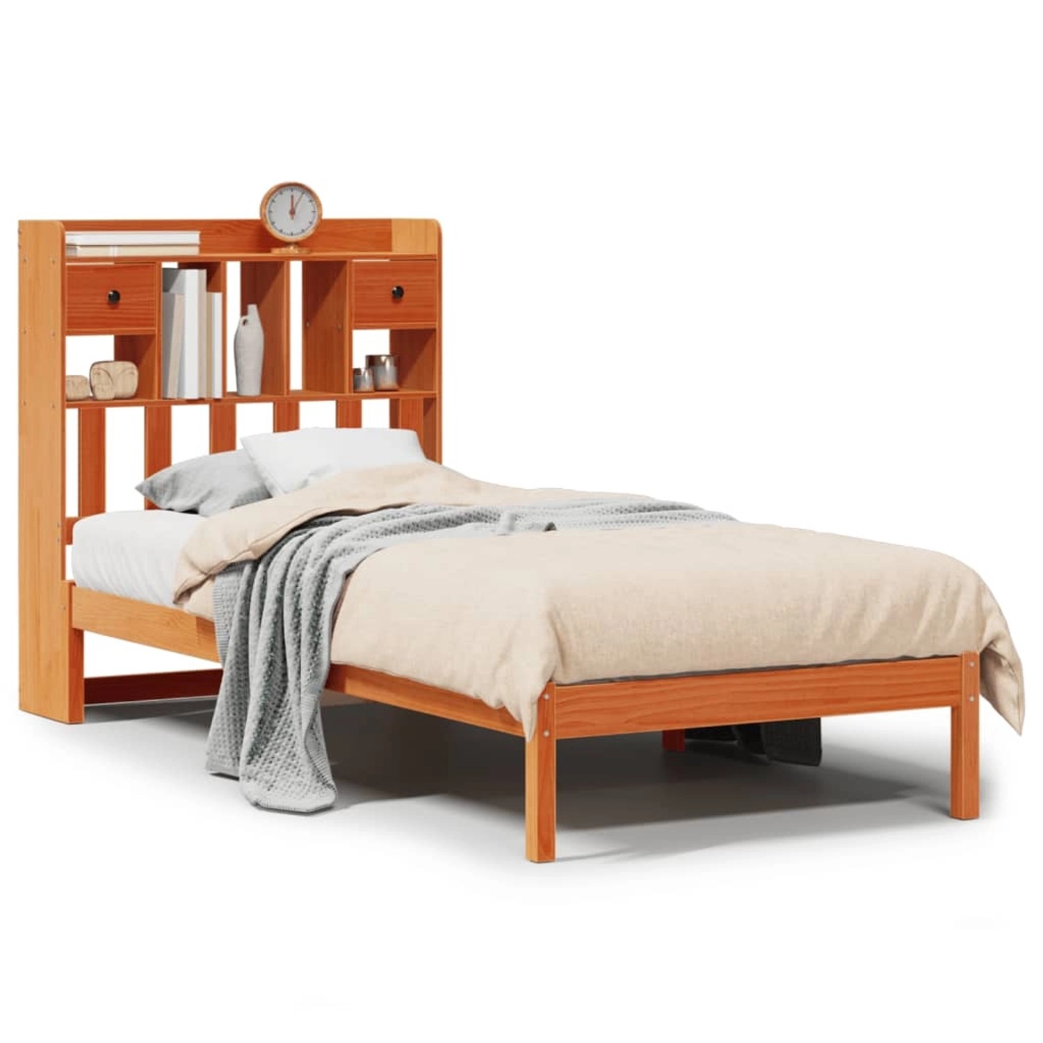 vidaXL Massivholzbett mit Regal ohne Matratze Wachsbraun 100x200 cm 3321642 günstig online kaufen