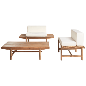Beliani Lounge Set GIAVENO Cremeweiß aus Akazienholz mit Bänken und Tisch für den Garten.