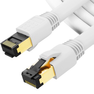 Weißes hb-digital CAT 8.1 Patchkabel (7.5m) mit RJ45 Stecker für Netzwerktechnik.