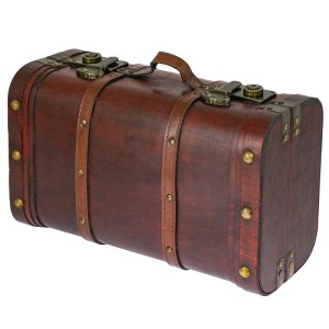 Vintage Holztruhe im Kofferdesign, 40x23x16 cm, ideal zur Aufbewahrung und als Deko.
