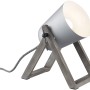 Graue Design-Tischlampe Marc aus Metall und Holz. Verstellbarer Lichtkegel für E27 Leuchtmittel.