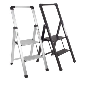 TRUTZHOLM Alu Trittleiter 2 Stufig Klappbar Handlauf 150kg Anti Rutsch Trittflächen TÜV GS Silber