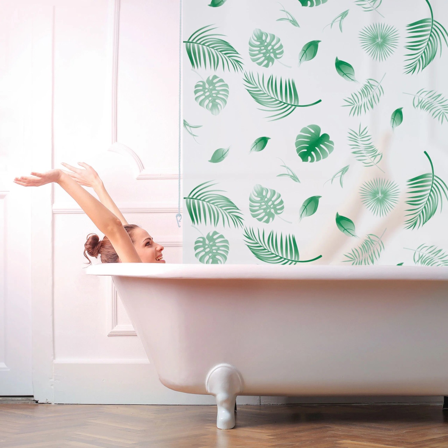 Relaxdays Duschrollo Kunststoff Aluminium Weiß Grün Wasserabweisend 100 cm x 240 cm_2