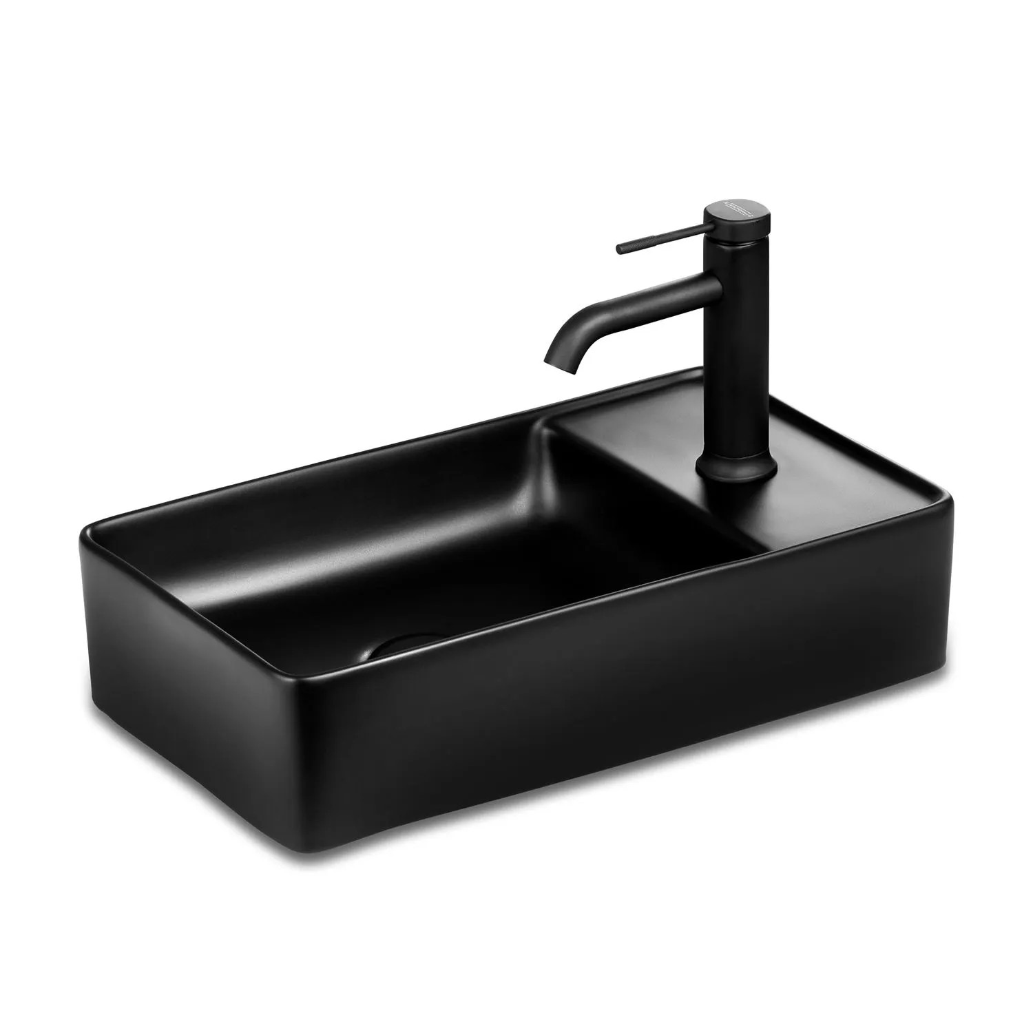 Stilform Gäste WC Waschbecken SOHO 2.0 in 46 x 25 cm Keramik für Wandmontage oder Aufsatzwaschbecken mit Hahnloch in Schwarz Matt