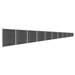 vidaXL Zaunelement Set WPC Schwarz, Gartenzaun aus Holz-Kunststoff-Verbund mit Stahlpfosten.