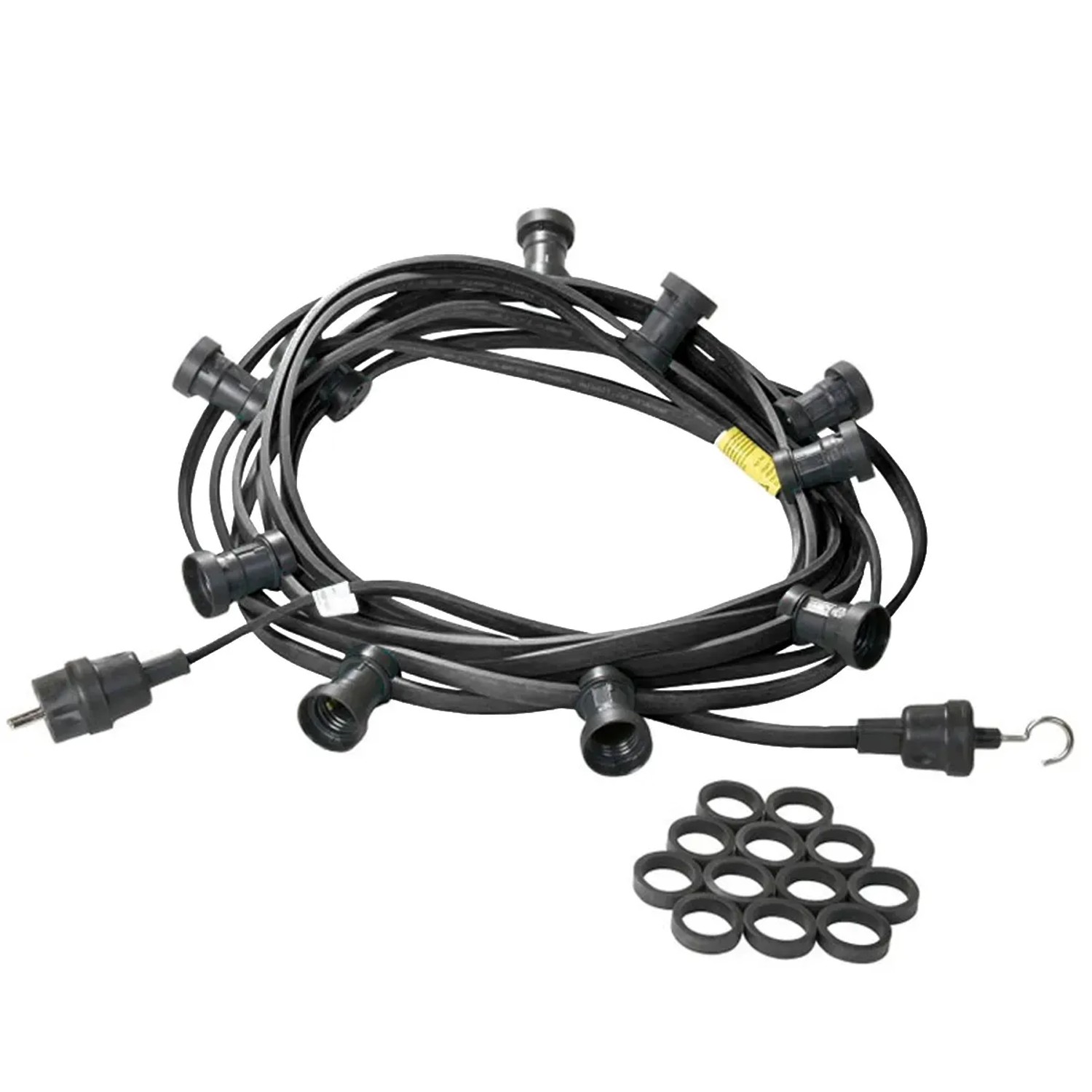 Schwarze Satisfire Illu-Partylichterkette 40m mit 60 LED Filament Glühbirnen für Biergarten und Terrasse.