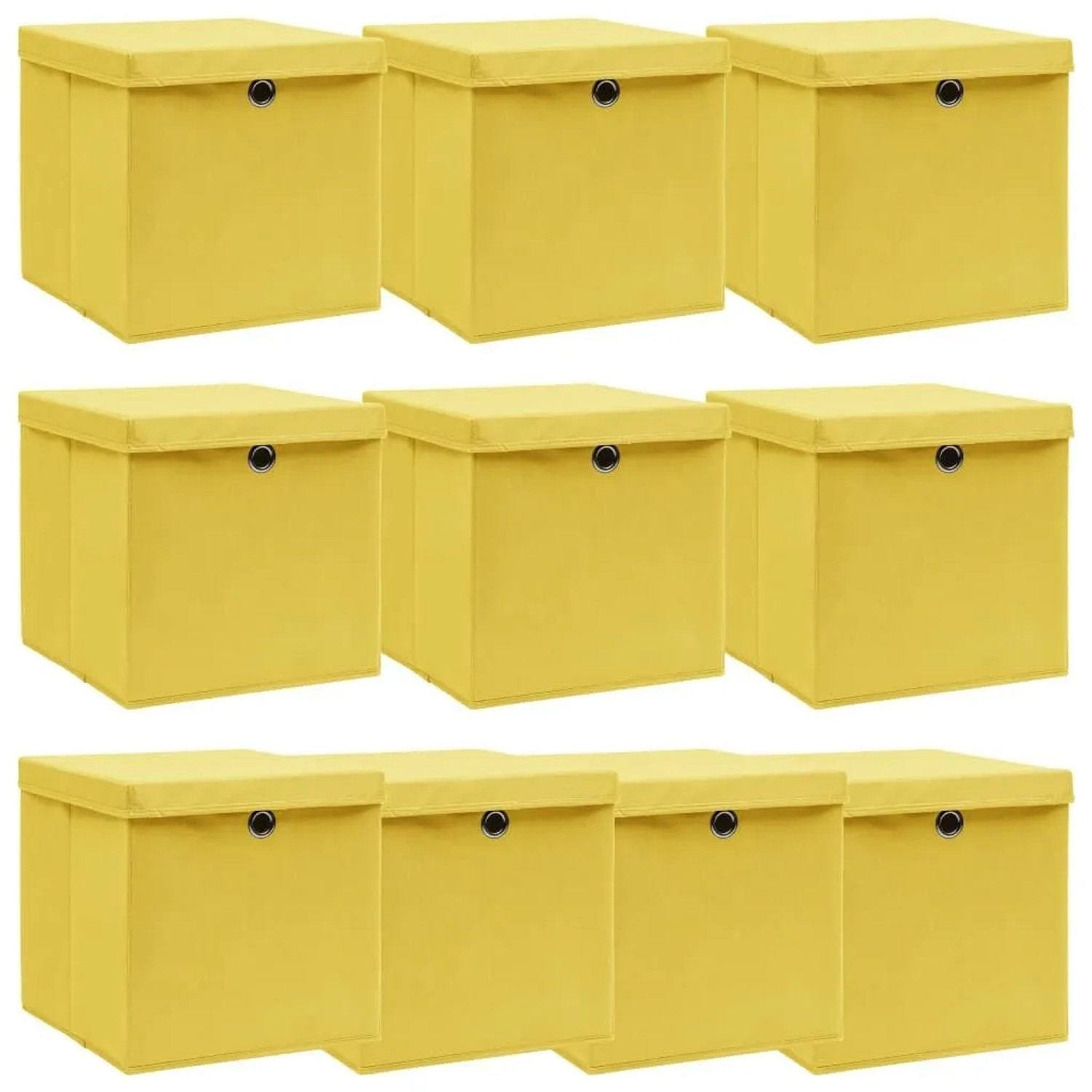 vidaXL Aufbewahrungsboxen mit Deckeln 10 Stk Gelb 32x32x32 cm Stoff 288368