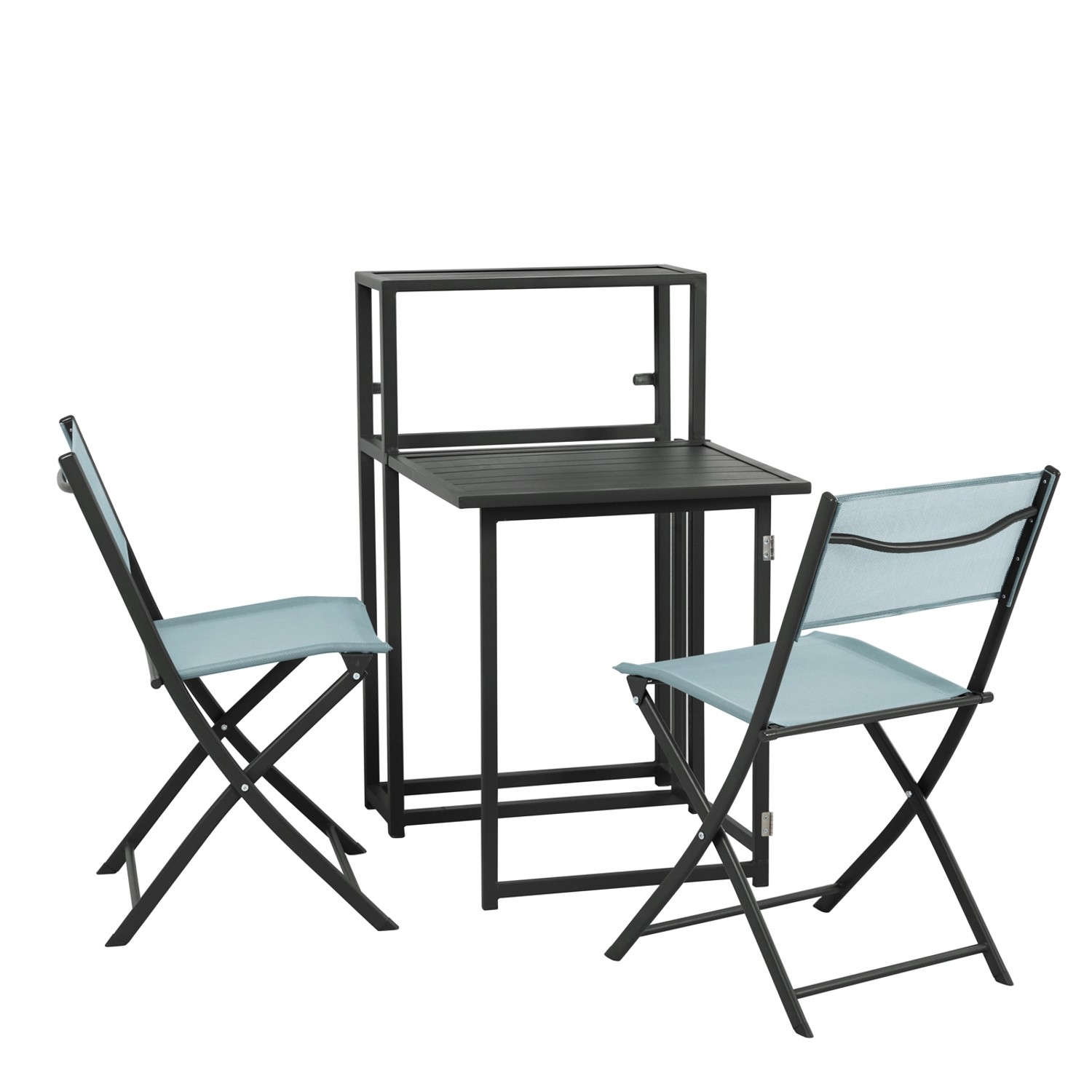 Svita Balkon-Set Platzsparend Balkon-Möbel Kleiner Balkon Klappbar Grau/Bla günstig online kaufen