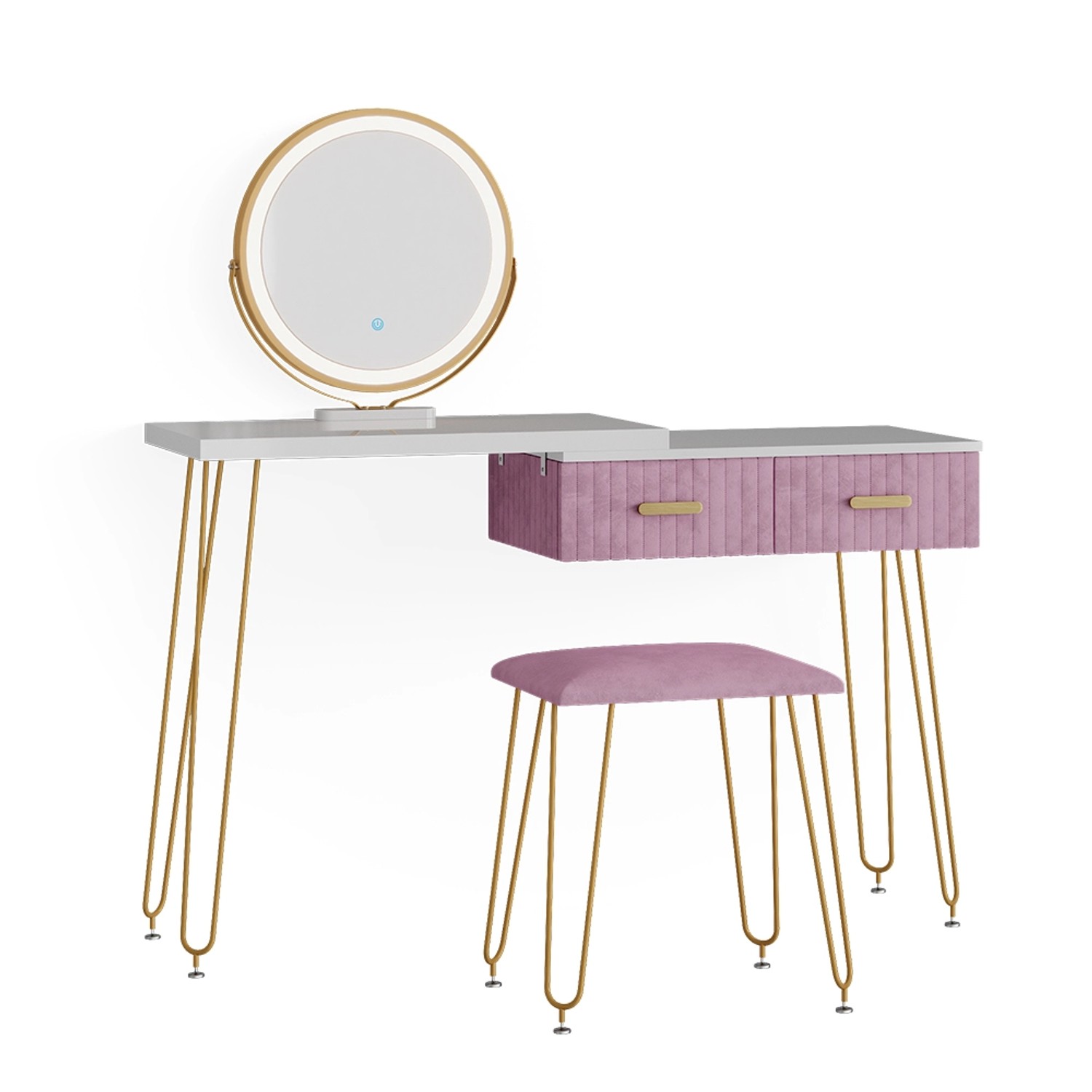 Vicco Schminktisch Zoey Rosa 120 cm mit LED Beleuchtung und Hocker günstig online kaufen