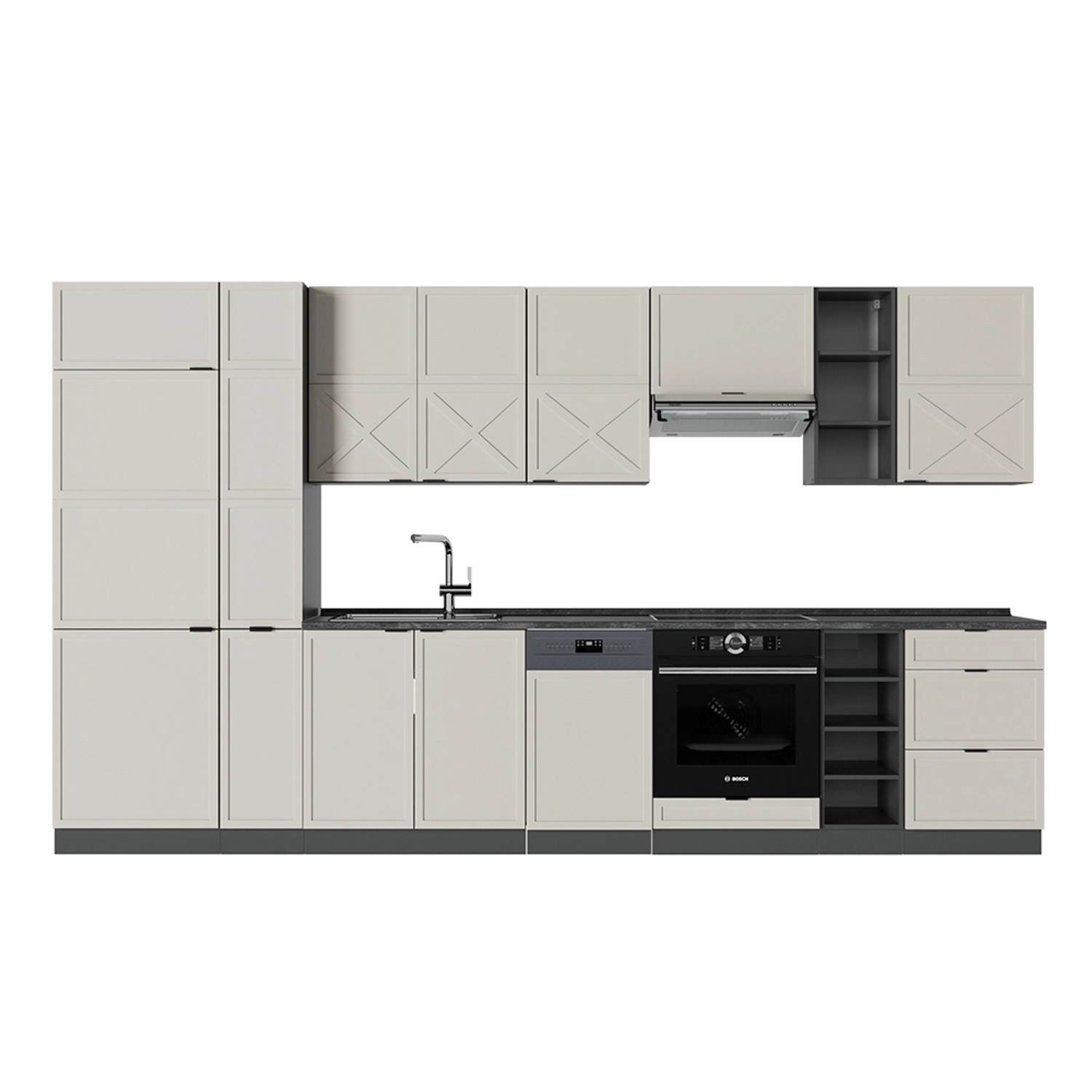 Vicco Fame-Line Küchenzeile GrauBeige/Anthrazit 355 cm AP Anthrazit günstig online kaufen