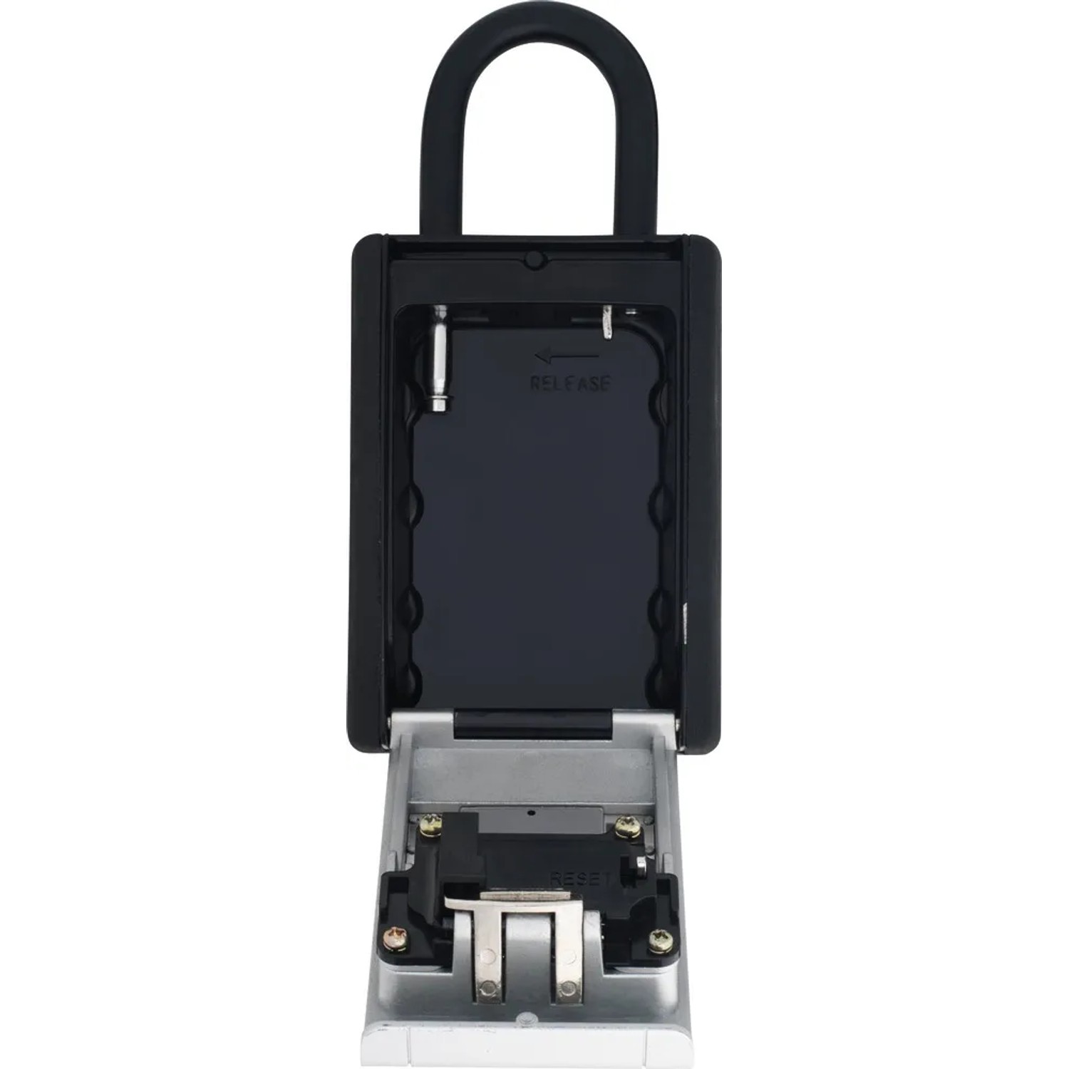 Geöffneter Abus Key Garage Tresor 797 zur Schlüsselaufbewahrung mit 4-stelligem Code.