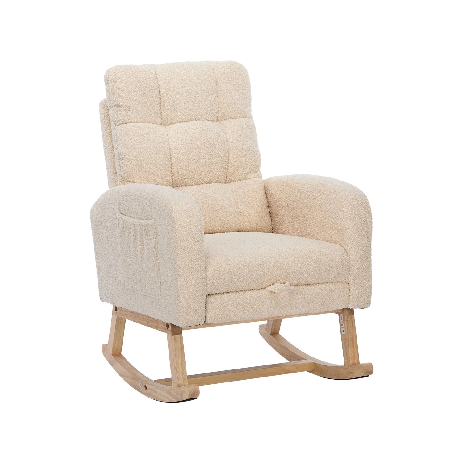 ModernLuxe Teddy Schaukelstuhl mit Fußstütze und Armlehnen Massivholz Beige