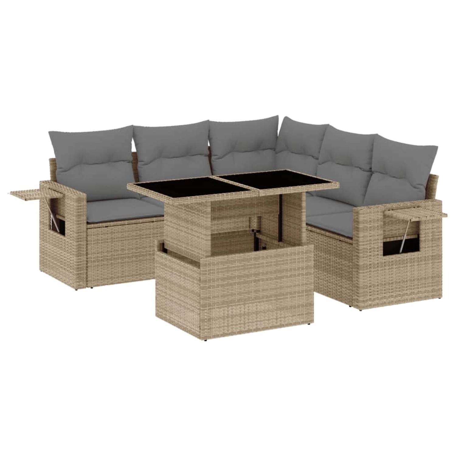 vidaXL 6-tlg. Garten-Sofagarnitur mit Kissen Beige Poly Rattan günstig online kaufen