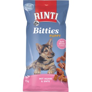 Rinti Bitties Puppy Hunde-Snacks mit Huhn & Ente, 75g Packung für Welpen