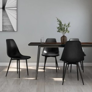 Schwarze Esszimmerstühle (4 Stk.) von vidaXL aus Polypropylen mit Metallbeinen.
