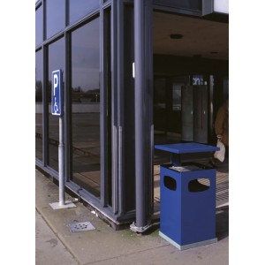 Blauer PROREGAL Metall Kombiascher mit Dach, 80 Liter, zur Bodenmontage.