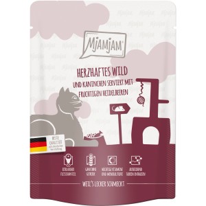 MjAMjAM Katzen-Nassfutter Wild & Kaninchen mit Heidelbeeren, 300g Packung.
