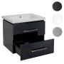 Schwarzer MCW Premium Waschbeckenunterschrank (60cm) mit Keramik-Waschbecken und zwei Schubladen.