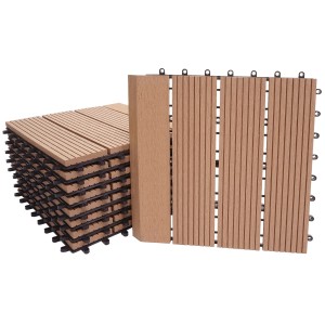 MCW WPC Bodenfliesen Sarthe Teak, 11 Stück mit Abschluss, Holzoptik für Balkon und Terrasse.