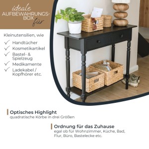 HMF 37245 Aufbewahrungskorb Korb Geflochten Wasserhyazinthe Quadratisch 3er Set 22 + 26 + 30 cm Natur
