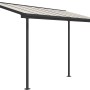 Graues Palram Terrassendach Sierra, 447x230 cm, mit Doppelstegplatten und Aluminiumrahmen.