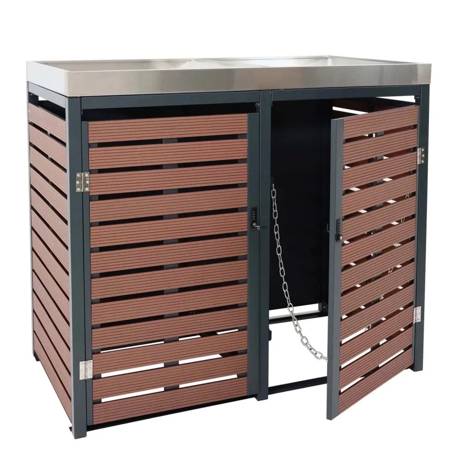 MCW 2er Mülltonnenverkleidung K14 Walnuss-Holzoptik 124x134x84cm