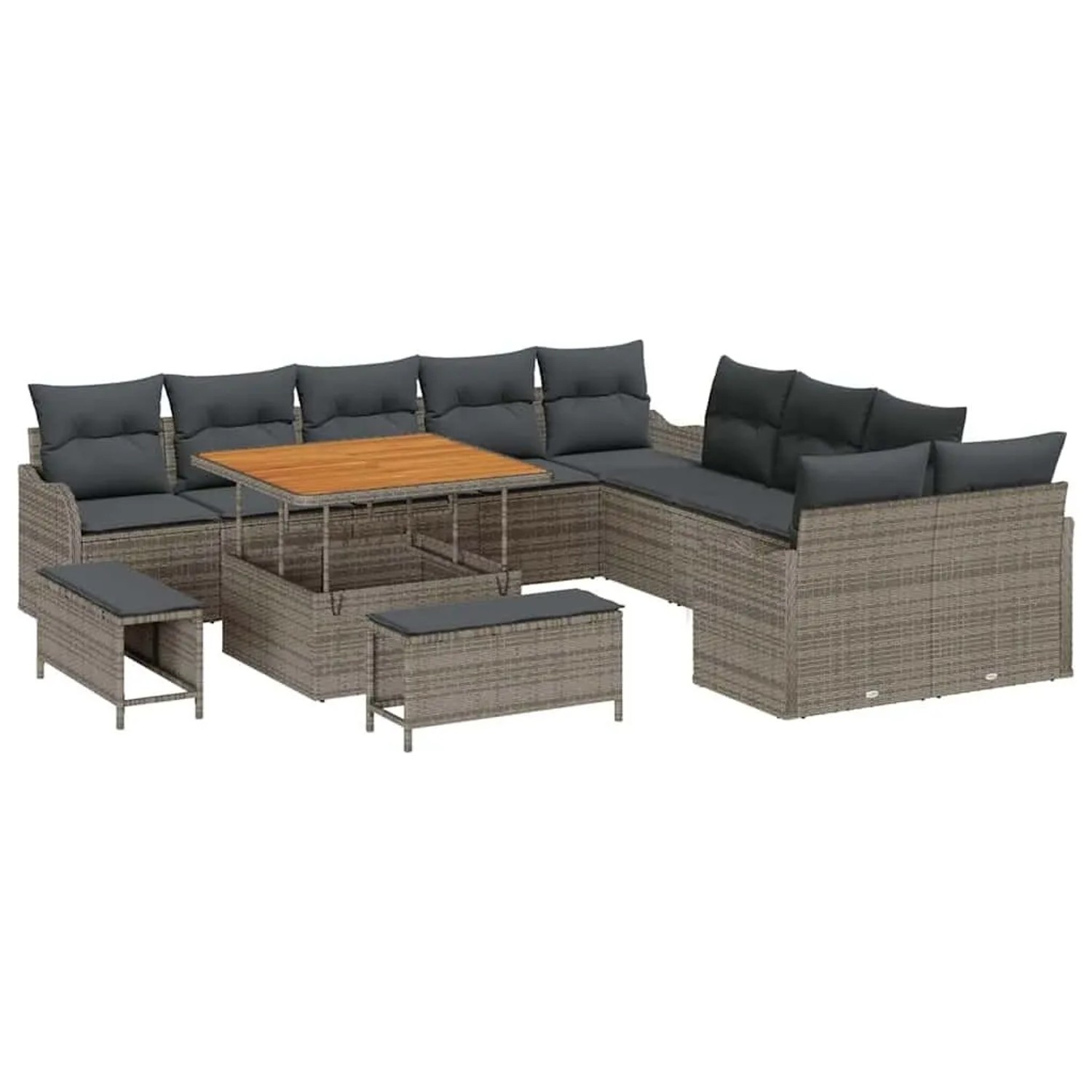 vidaXL Garten-Sofa-Set mit Kissen mit Speicher 13-Tlg Grau 3364268