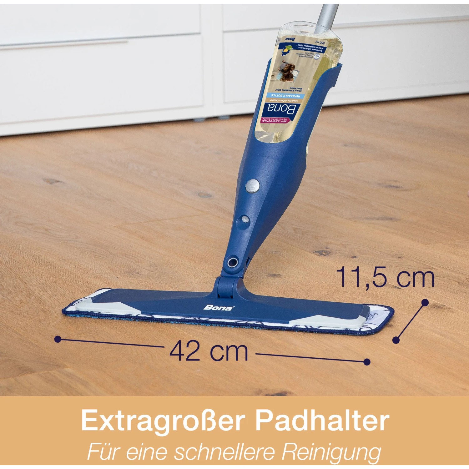 Bona Premium Spray Mop für geölte Holzböden mit Kartusche, blau, zur Reinigung von Holzböden.