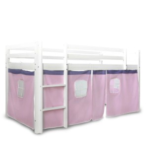 Rosa Bettumrandung für Kinderhochbett mit Fenstern und lila Rand, 3-teiliger Baumwollvorhang für Betten.