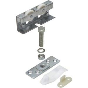 Hettich Montagesatz TopLine 3plus für Schiebetür bis 40kg, Stahl verzinkt, bestehend aus Laufteil, Schraube und Montageplatte.