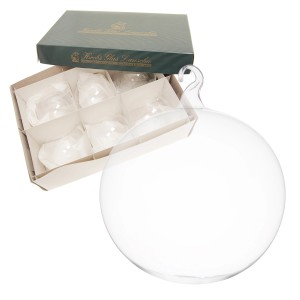 6er-Set transparente Krebs Glas Lauscha Weihnachtskugeln (8cm) mit Öse im Karton.