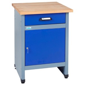 Küpper Beistelltisch Modell 12397, Werkbank mit Schublade, Tür und Holzplatte, 600 mm breit.